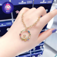 Original แท้จริง Swarovski Elegant Womens New Golden Rainbow Swan สร้อยคอ