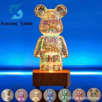 LED 3D Bear Firework Glass Lamp Cute Night Light Bedside Table Colorful Atmosphere Decorative Kid Gift Decoration Bedroom Decor