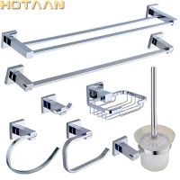 【jw】✵ Conjunto de hardware para banheiro aço inoxidável suporte escova dente polido cromado papel barra toalha acessórios banheiro forma quadrada