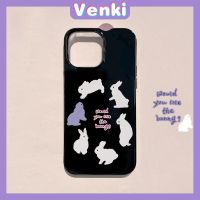 VENKI - Case For iPhone 14 Pro Max Soft TPU Candy Case Cute Bunnies Glossy Black Back Cover Camera Protection Shockproof For iPhone 13 12 11 Pro Max 7 8 Plus X XR