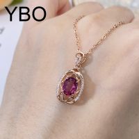 YBO Hollow Out Geometric Pendants Natural Pyrope Gemstone Clavicle Chains 18k Rose Gold Plated Necklaces For Women Wedding Party Fashion Chain Necklac