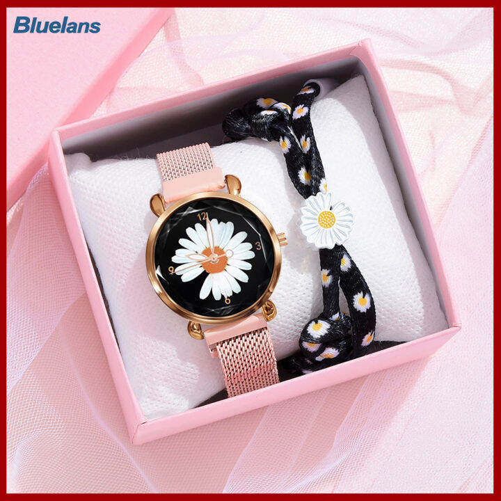 bluelans-ผู้หญิงสุภาพสตรีสายรัดข้อมือลายตาข่ายหมายเลขอาราบิกควอตซ์กำไลนาฬิกาข้อมือของขวัญ