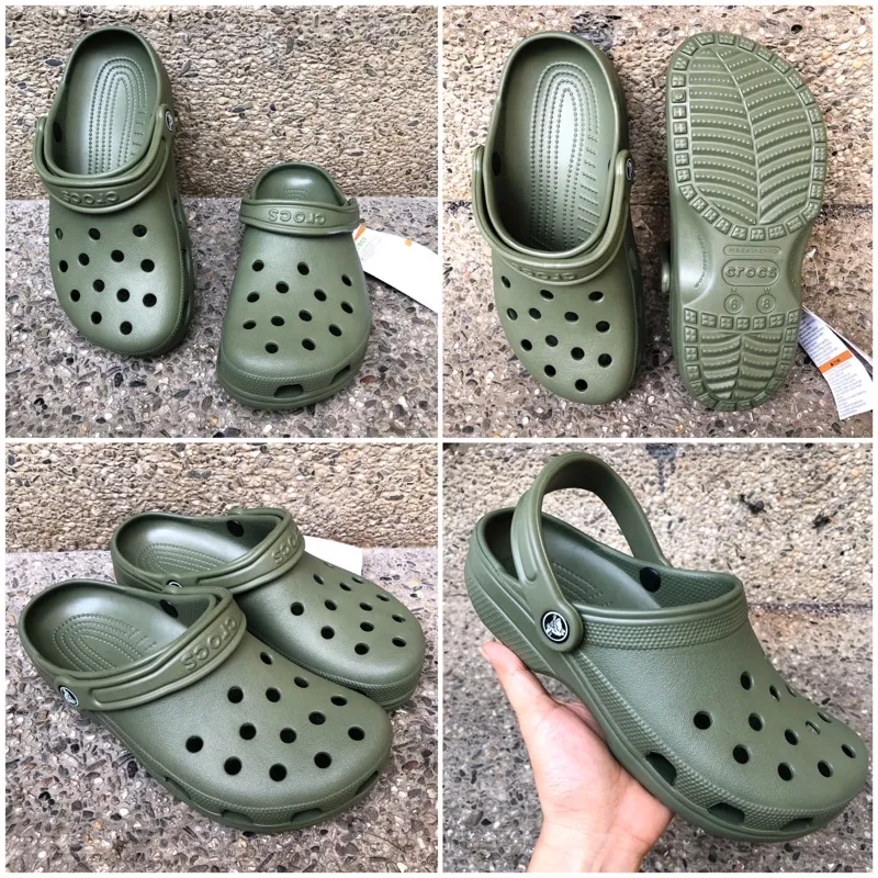 mens army green crocs