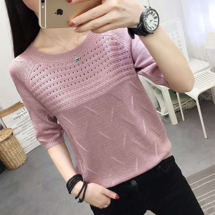 ผ้าไหมน้ำแข็งถักเสื้อยืดแขนสั้นผู้หญิง2022ฤดูร้อนใหม่ของผู้หญิงทุกการ ...