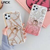 【16- digits】 LACK Glod ชุบ Banana Leaf Diamond Ring Stand เคสโทรศัพท์สำหรับ12 11Pro X XR XS Max 6 6S 7 8 Plus Gradient Rose ดอกไม้กรณี