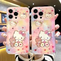 เคสโทรศัพท์มือถือการ์ตูน Hello Kitty น่ารักพร้อมพลอยเทียมกลิตเตอร์วิบวับสำหรับ iPhone 14 Pro Max 14 Plus 13 Pro Max 12 Pro Max 11 Pro Max 7 Plus 8 Plus เคสด้านหลังซิลิโคนนิ่มกันกระแทกสำหรับ iPhone X XR XS Max เปลือกหลัง