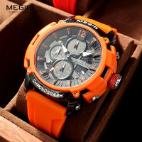 【2023】MEGIR Orange Sport Watches for Men Fashion Waterproof Luminous Chronograph Quartz Wristwatch with Auto Date Silicone Strap 2208 【hot】