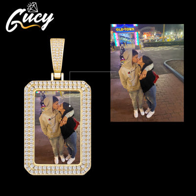 GUCY Custom Made Photo With Square Necklace &amp; Pendant 4mm Tennis Chain Gold Silver Color Cubic Zircon Mens Hip Hop Jewelry