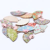 Natural Wooden Fan Buttons For Clothing Handmade Letter Sewing Buttons Scrapbooking Crafts DIY 10PCs 30x48mm MT0784X-FD Haberdashery