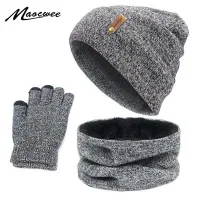 Unisex Beanies หมวกผ้าพันคอถุงมือชุดฤดูหนาวถักหมวกอบอุ่นผู้หญิงผู้ชาย Retro Beanie หมวก Soft Touch หน้าจอถุงมือ