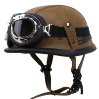 [COD] series leather wrapped motorcycle helmet half with goggles trendy male universal