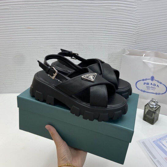 ۞♯Dép Nữ Prada, Sandal Prada Quai Chéo Đế Độn Cao 5cm 