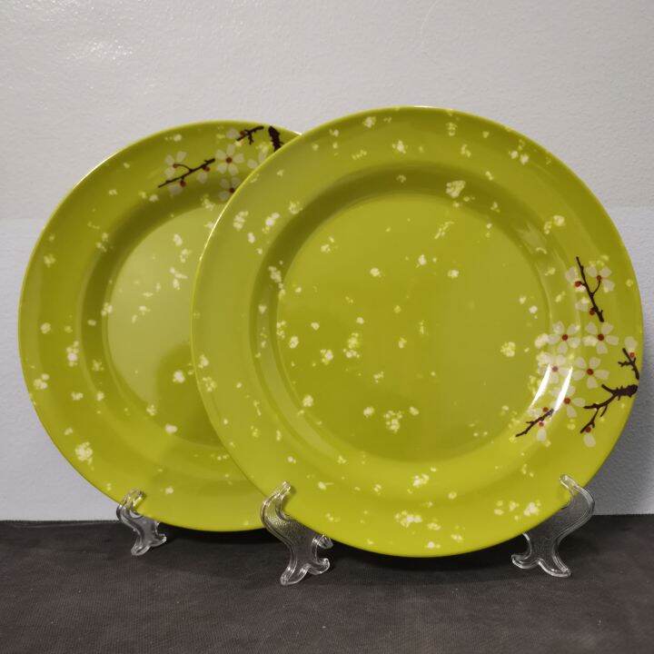 3/6pcs. Melamine Round Dinner Plate/Meat Plate; Green Dinnerware Sakura