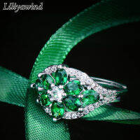 Liliyawind Simple Fashion Emerald Oval Zircon แหวนเงินเปิดสำหรับผู้หญิง A8