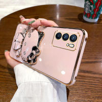 เคสสำหรับ OPPO Reno6 5G / Reno6 Pro 5G / Reno6 Z 5G เคสแต่งหน้าแมวน่ารักกรอบสี่เหลี่ยมเคลือบ6D หรูหรากรณีที่โทรศัพท์ของผู้ถือซิลิโคนนิ่มกันกระแทกกรอบด้านหลัง