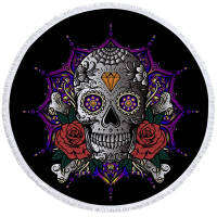 BeddingOutlet Sugar Skull Round Beach Towel Floral Bath Towel Black Yoga Mat Flower Tapestry Gothic Toalla Blanket 150cm Drophip