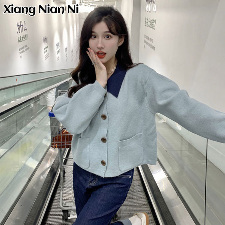 xiang-nian-ni-เสื้อสั้นสำหรับผู้หญิงเสื้อกันหนาวเสื้อคาร์ดิแกนย้อนยุคญี่ปุ่นขี้เกียจสไตล์ถักด้านบน
