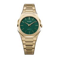 ?*นาฬิกาข้อมือ D1 Milano D1-UTBL18 รุ่นULTRA THIN EMERALD สีทอง รูปทรงหน้าปัด ทรงกลม ขนาดหน้าปัด 34mm สายสเตนเลส สตีล ประเภทควอตซ์ กระจกแซฟไฟร์ ระดับการกันน้ำ5ATM