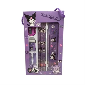 Cartoon Kuromi Accessories Kawaii Gifts Set Including Bookmarks Pens Card  Holders with Lanyard Sticky Notes Ruler Stickers Button Badges Keychain