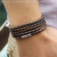 【CW】☑  Fashion 5 Layer Leather   Bangle Round Rope Turn Buckle Men Low Price Wholesale