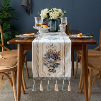 Table Runner Luxury Nordic Modern Flower Embroidery Dinning Table Decoration Tassel Home Party Coffee Table Desk Decor Textile