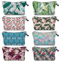 ❦ Travel Eco Reusable Makeup Organizer Bag Casual Mini Womens Cosmetic Bag Toiletry Kit Pencil Case For Girl Floral Plant Print