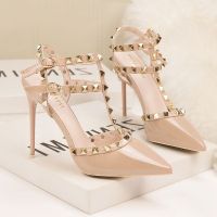 2023 sexy high-heeled shoes womens stiletto buckle sandals womens willow mid-heel single shoes