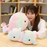 {Icc toy}28Cm หมอนสัตว์นุ่มนิ่มรูปปลาวาฬยูนิคอร์นตุ๊กตาปลาน่ารักสีรุ้ง Narwhal สำหรับเด็กทารกของขวัญวันเกิด