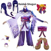 ○ Game Genshin Impact Raiden Shogun Cosplay Costume Baal Wig Shoes Cosplay Costume Sexy Women Kimono Dress Uniform Party RolePlay