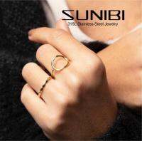 SUNIBI Fashion Stainless Steel Ladies Ring Retro Geometric Exquisite Colorfast Hypoallergenic Stackable Round Medium Length Ring