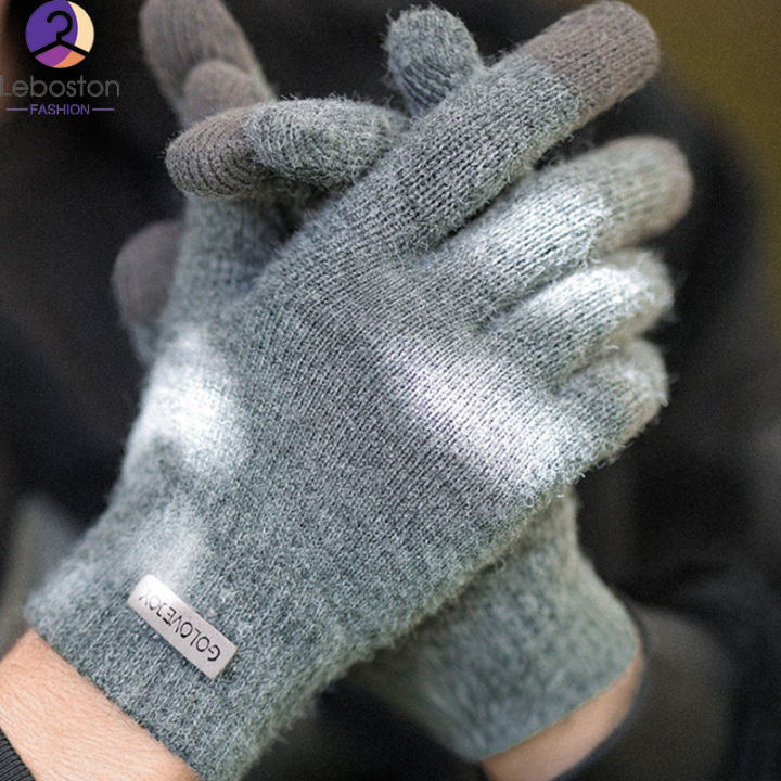 leboston-ถุงมือ-1คู่-dz118ผู้ชายถักถุงมือ-thicked-อบอุ่นลื่นฤดูหนาวกีฬากลางแจ้งวิ่งถุงมือเต็มนิ้ว