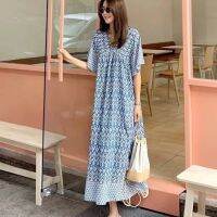 Green/Blue BOHO MAXI เดรสสไตล์โมฮีเมี่ยน สีฟ้า/เขียว คอวีหน้าวีหลัง ไหมอิตาลี