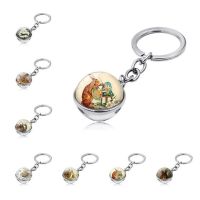 WG 1pc Easter Bunny Keychain Time Jewel Cabochon Glass Ball Keychain Pendant Metal Keyring Gifts For Children Key Chains