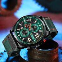 ZZOOI CURREN Green Top Brand Casual Sport Watches for Men Luxury Military Leather Wrist Watch Man Clock Fashion Chronograph Wristwatch