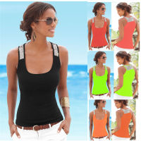 【cw】 European and American Hot Womens Sequin Stitching Milk Silk Square Neck Sleeveless Top y All-Matching Vest Top 9961