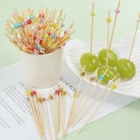 100Pcs Bamboo Forks Pearl Buffet Cake Salad Fruit Sticks Toothpick Cocktail Skewers Sticks Wedding Party Disposable Tableware