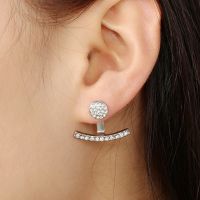 [COD] European and ins round water drop one word earrings fashion temperament niche full of diamond back strap personality