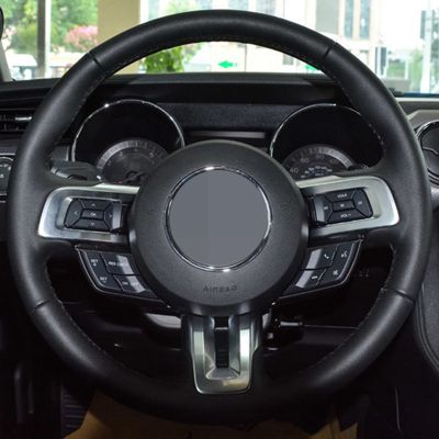 Hand-Stitched Black PU Carbon Fiber Suede Car Steering Wheel Cover For Ford Mustang 2015 2016 2017 2018 2019 2020