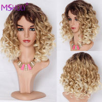 Short Bob Loose Deep Curly Wig Afro Cosplay Synthetic Wigs Ombre Honey Blonde Hair Wigs For Black Women High Temperature Msholy