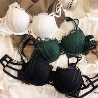 2022 New Half Cup Hollow Out Women Sexy Underwear Thicken Push Up Lingerie Suits White Dress Fashion Green Intimates Big Size