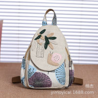 Ethnic Chinese Style Handmade Snail Pattern Canvas Backpack Bag Womens Bag Literary Style Fabric Womens Bag