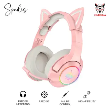 Onikuma pink gaming headset with removable cat ears hot sale