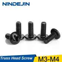 Nindejin 30/40ชิ้น M3 M4 Tm สกรูแบบฟิลลิปส์ทรัสเห็ดหัวสกรูเหล็กคาร์บอนอิเล็กทรอนิกส์สีดำสกรู Samll