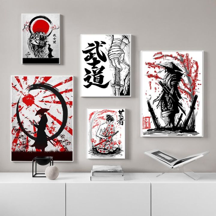 ญี่ปุ่น-samurai-ภาพวาดผ้าใบผนังญี่ปุ่น-kanji-samurai-โปสเตอร์และภาพพิมพ์ตกแต่งบ้านสำหรับห้องนั่งเล่นห้องนอน