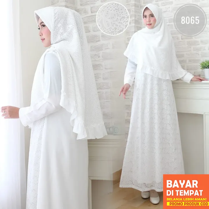 Baju Gamis Putih Busana Muslim Baju Muslim Wanita Busana Muslim Terbaru 8065 Lazada Indonesia