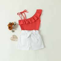 [COD] 2022ins childrens girls summer two-piece girl suspenders ruffled top tie suit wholesale