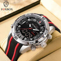 Mens Watches Silicone Strap Waterproof Watch For Men FOXBOX Top nd Luxury Dual Display Quartz Alarm Clock Relogio Masculino