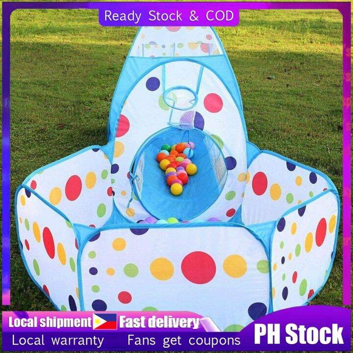 (Original) 3 In 1 Children Baby Kids Playhouse Tunnel SetFolable Polka
