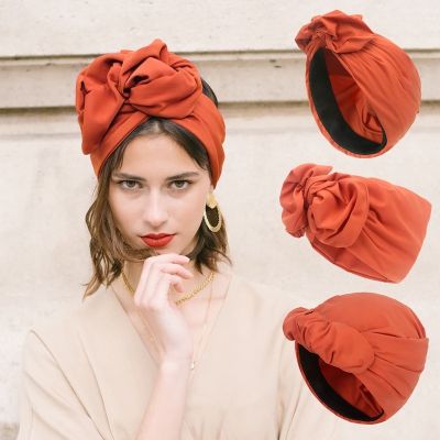 【YF】 Bonnet Women Turban Pure Color Casual Lady Headscarf Hat Adult Fashion Cap French With More Belt Method Spot Goods