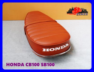 HONDA CB100 SB100 "BROWN" COMPLETE DOUBLE SEAT with "CHROME" TRIM // เบาะ เบาะรถมอเตอร์ไซค์ สีน้ำตาลลอน มีคิ้ว โครเมี่ยม สินค้าคุณภาพดี